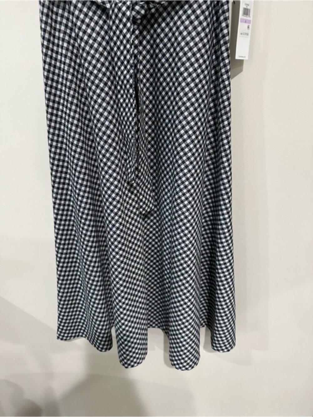 Calvin Klein Gingham Midi Dress Black White Tie Waist Size 6 Cottagecore - Picture 5 of 12